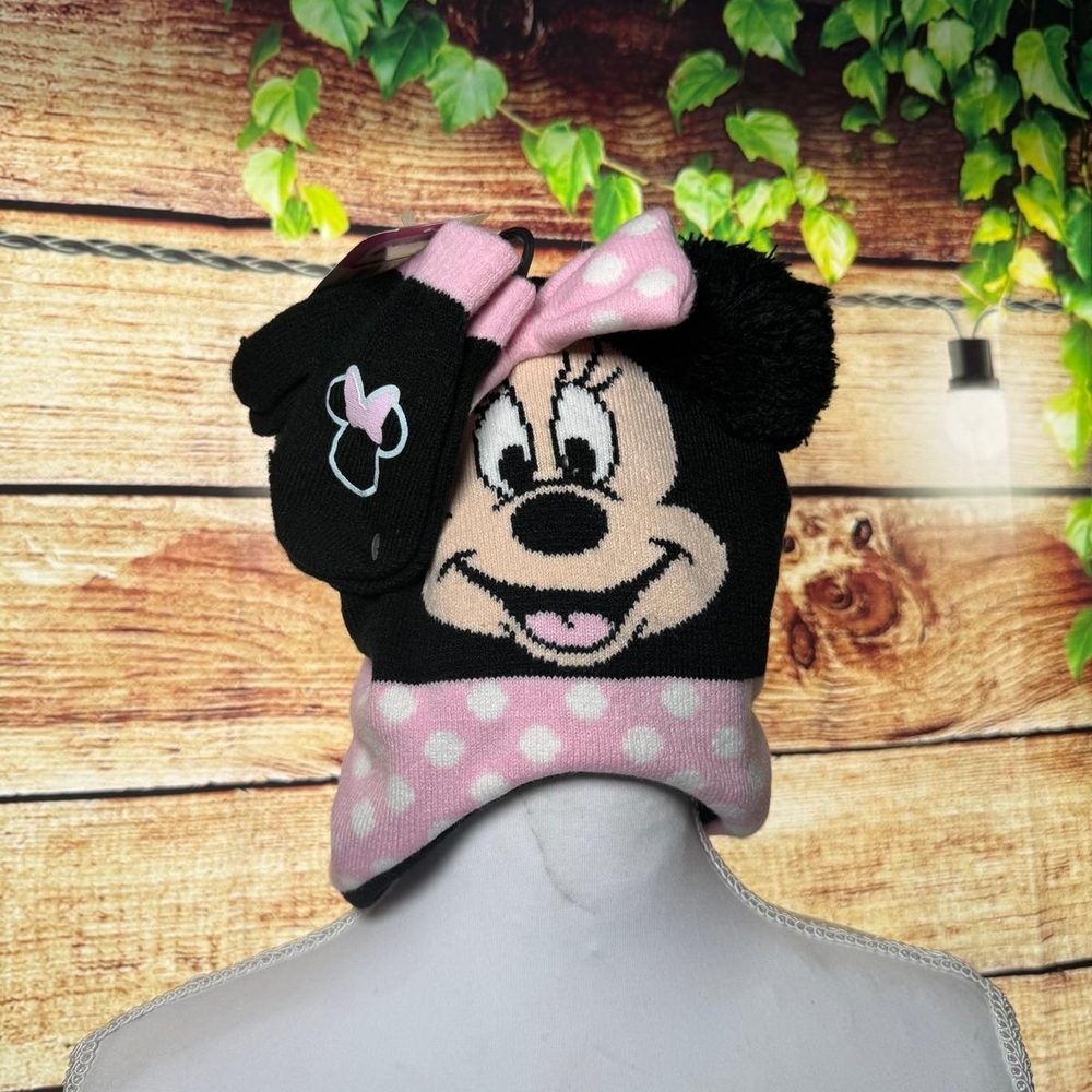 Pink and Black Minnie Mouse Kids Glove & Mittens Set